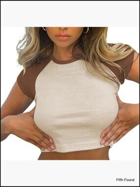 Slim Fit Crop Top Tee Short Sleeve Crew Neck Summer Casual